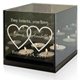 Celebrate Valentines day with a elegant and keepsake gift idea. The top of the candle reads "Two hearts, one love." A double heart design is etched into the glass, along with the couples names, and a special date. This candle holder set measures 5.5" x 4" x 5.2" and holds four tea light candles. Candles are not included. 