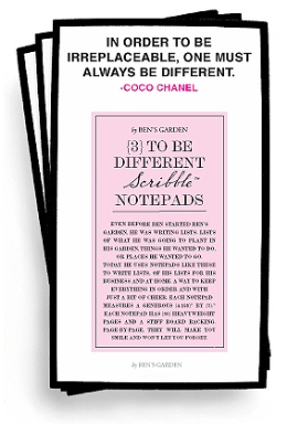 Coco Chanel said it best...In Order To Be Irreplaceable One Must Always be Different. Each notepad has fifty heavyweight pages and a stiff chipboard backing. Page-after-page, they will make you smile and wont let you forget!