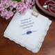Make sure your bride is prepared with something blue on her wedding day by giving her a Personalized Bridal Hanky. Each Personalized Handkerchief looks great and is perfect for wiping away a loving tear during the wedding ceremony. Our Personalized Something Blue Ladies Hankies are available on our 13"square Crochet Lace handkerchief. Soft to the touch. Machine Washable. Includes FREE Personalization! Personalize your Wedding Handkerchief with the brides name and wedding date. 