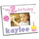 Our Baby Girls 1st Birthday Printed Frame measures 8"x10" and holds a 3.5"x5" or 4"x6" photo. Easel back allows for desk display or ready for wall mount. 
