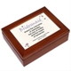 Our beautiful cherry-finished wood engraved keepsake box is the perfect gift for anyone standing up in your wedding or for any occasion. Personalized Keepsake box measures 8"Lx6"Wx2"H and is perfect for holding your special mementoes, such as ticket stubs, an old card or letter. Includes FREE Engraving! Personalize this great bridal party gift with any title, 1 line custom message and ending sentiment. 