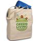Green Living Personalized Reusable Tote Bag - Canvas Shopping Bag Help America Go Green with our Personalized Grocery Tote Bag. Our premium 100% cotton canvas, machine washable reusable Tote Bag measuring 14"h x 14"w, with 24" handles is made especially strong to hold your groceries. Use these bags instead of paper or plastic to help the planet. Cheap quantity pricing available, please check below. Reusable shopping bag includes FREE Personalization! Personalize your reusbable grocery shopping bag with any name. 