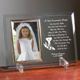 Our Personalized First Communion Beveled Glass Picture Frame is a heavy-weight glass with beveled edges on all sides, accented with golden brass frame trim. Frame measures 8" x 11" and holds your 4" x 6" photo; includes clear easel legs for top display. Includes FREE Personalization! Personalized with any name and date. Please allow 4-6 days for personalization prior to shipping. 
