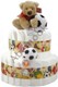 Sports fans will love this diaper cake! Baby can train for the big leagues right in their own cradle with these adorable sports ball rattles and teethers. GUNDs Sport Ball Water Teether Ring and Pro-Grabbies Sports Ball Rattle adorns this 45 count diaper cake, topped off with GUNDs popular 9" plush bear, Schatzi! His oversized paws make for the cutest and snuggliest of friends. 