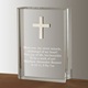 This crystal book with silver cross is a keepsake religious gift that is sure to become a treasured heirloom. This baptism gift idea has a silver cross embellishment with plenty of room for a personal message, babys name and date. This confirmation gift is shaped like a book, and measures 4" by 3", perfect for a desk or shelf. Celebrate a childs most special religious celebrations, with this pretty religious gift idea.