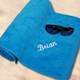 Relaxing at the pool or chilling out at the beach will be even more fun this summer with your own Embroidered Blue Beach Towel. The perfect accessory when enjoying the sun with family and friends. This beach towel also makes a fun honeymoon gift for the new groom.