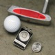 No more digging in your pockets for your ball marker. Our personalized, State Quarter ball marker/belt clip is a unique golf gift with style and personality. Constructed of sturdy stainless steel, the state quarter of your choice is permanently attached to a magnetic back that easily slips off the holder for easy marking with style. Perfect for a day on the links! Measures 1  x 1 1/8 x . 