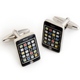 Go high tech with this pair of Dashing iPhone Cufflinks. Whether you like to be on the cutting edge of technology or fashion, these cufflinks make a smart addition to any wardrobe. These cufflinks will cure your iPhone fix during your wedding when the real thing is safely tucked away. Packaged in an attractive personalized silver-tone case, it features the name of the recipient. These cufflinks are perfect for your tech-loving groomsmen or to add a little flair to your daily dress. Light-weight plated polymer case measures 3" x 1 1/8" x 1 1/2" and is lined in black satin.