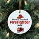 Fighting fires and saving lives is what your worlds greatest firefighter does. Give your firefighter this one-of-a-kind Personalized Worlds Greatest Firefighter Ornament to enjoy every Christmas. Its a great way to pay tribute to active and former fire fighters on Christmas day. Our Worlds Greatest Firefighter Ceramic Ornament is a flat ornament and measures 2.75" in diameter. Each Ornament includes a ribbon loop to easily hang from your Christmas tree. Includes FREE Personalization! Personalized with any name.