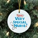 A Nurse is a healer with comfort and kindness in her heart. Give your favorite Nurse this unique Personalized Nurse Ornament as a way of saying thank you for their caring, patience and kindness. This thoughtful Special Nurse Personalized Ornament looks great hanging from the Christmas tree year after year. Our Very Special Nurse Ceramic Ornament is a flat ornament and measures 2.75" in diameter. Each Ornament includes a ribbon loop to easily hang from your Christmas tree. Includes FREE Personalization! Personalize your Nurse Ornament with any names. (i.e. Tammy)