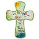 Painted wood plaque displays a colorful printed facing. A beautiful gift idea for a special child as a baptism or communion gift idea.