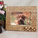Our Engraved Wood Picture Frame measures 8 3/4" x 6 3/4" and holds a 3" x 5" or 4" x 6" photo. Easel back allows for desk display. 